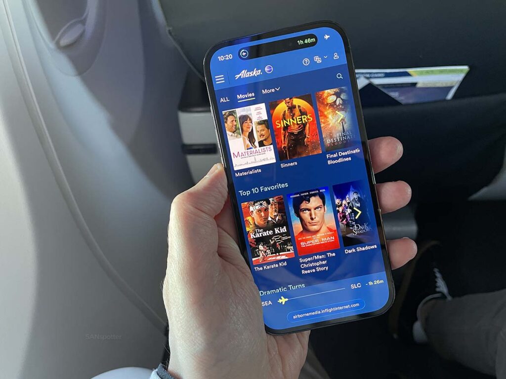 Movie menu Alaska Airlines 737-900ER first class in-flight entertainment