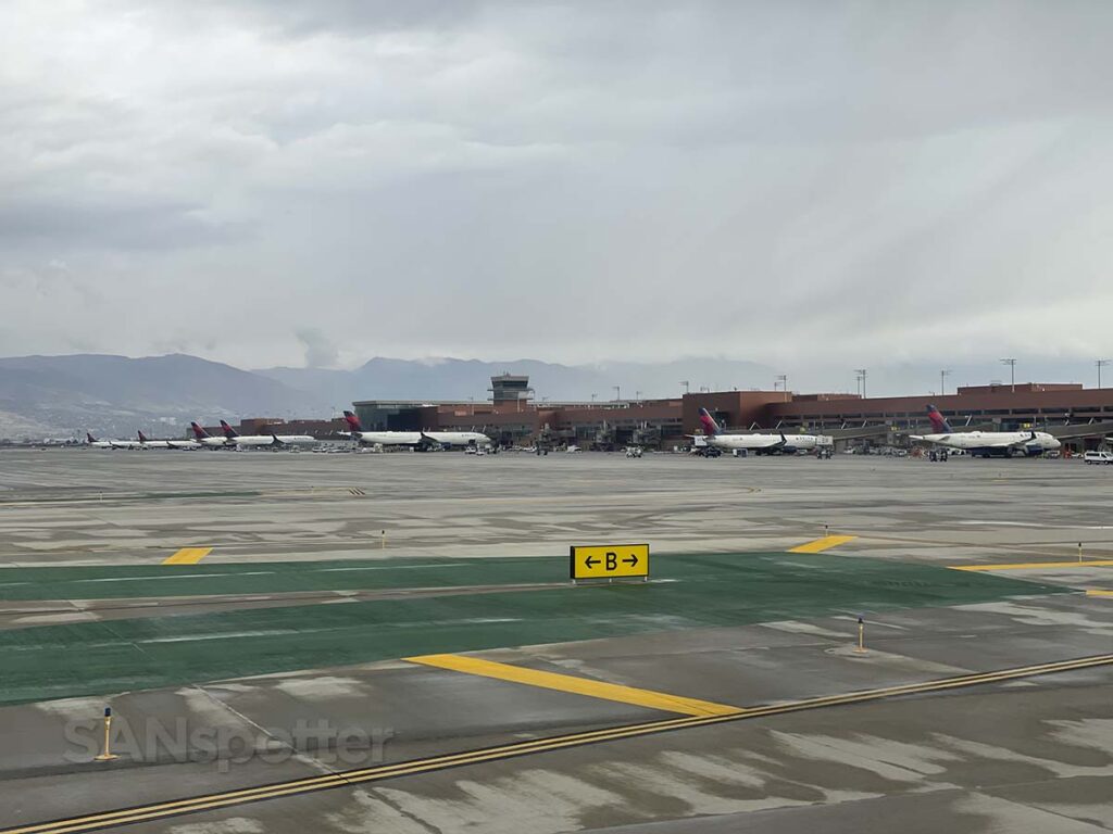 View of Concourse A from a distance moments after landing at the Salt Lake City airport