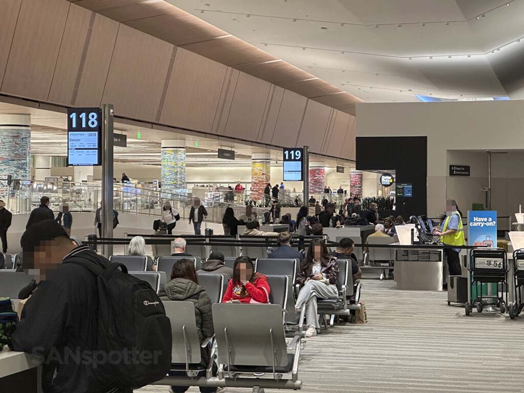 Passengers waiting at gate 118 new terminal 1 San Diego airport