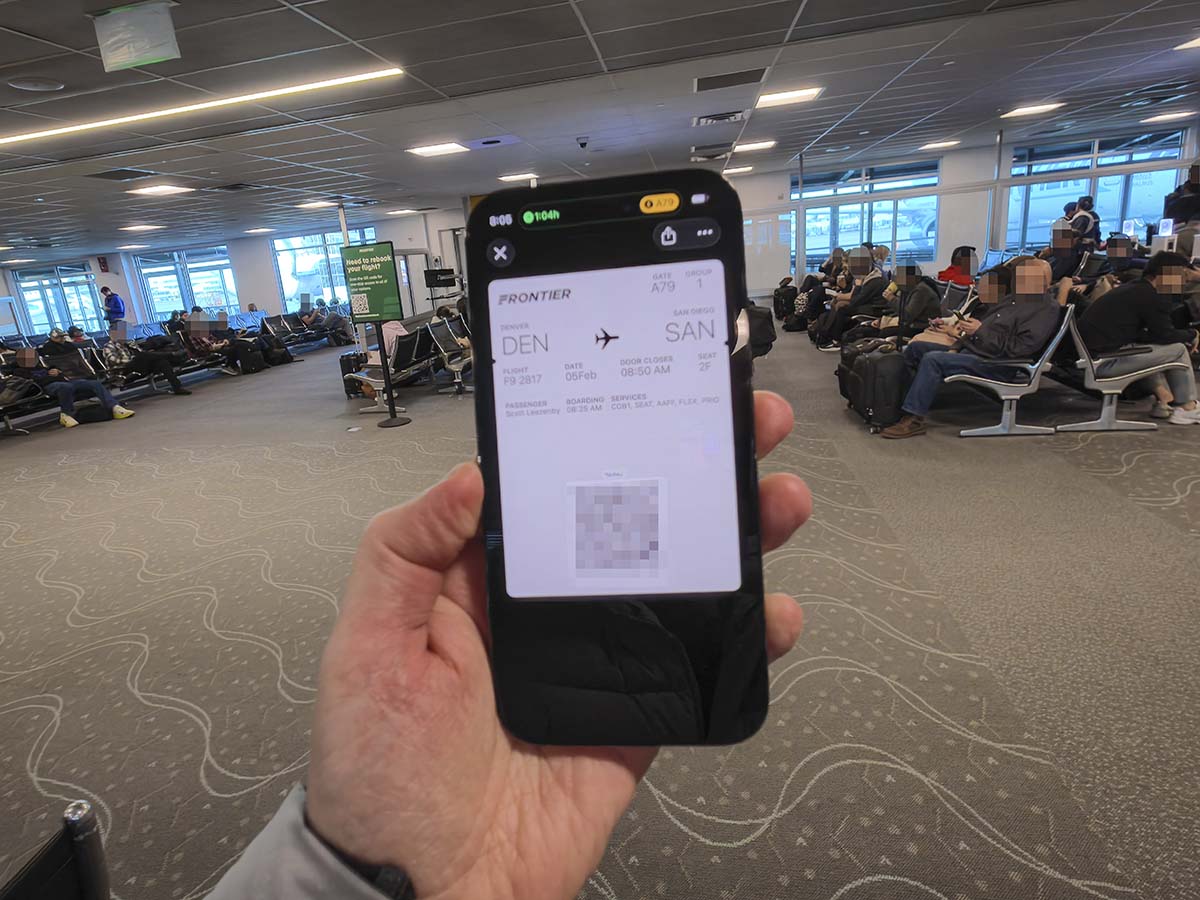 Frontier Arlines Denver to San Diego mobile boarding pass
