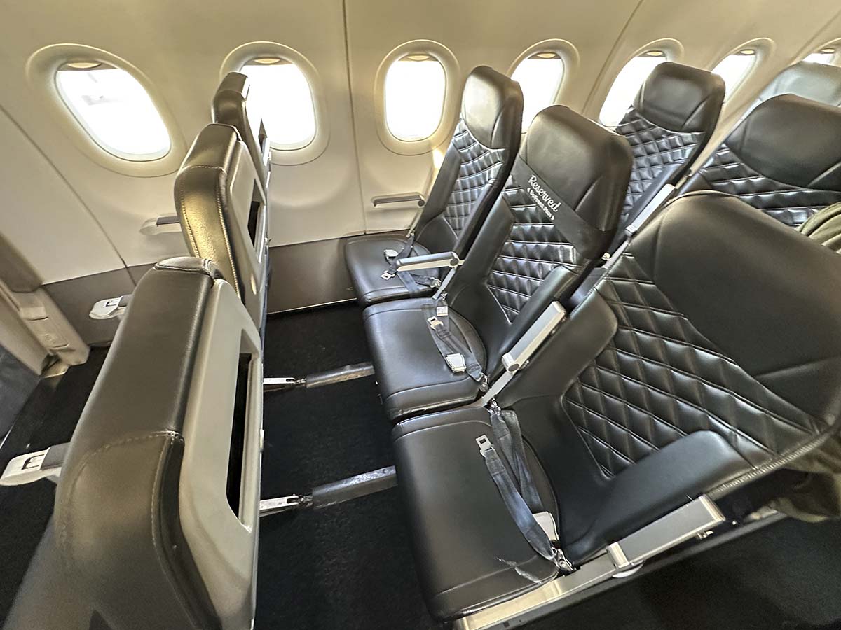 Frontier Airlines A321 UpFront Plus seats 2D, E, and F.