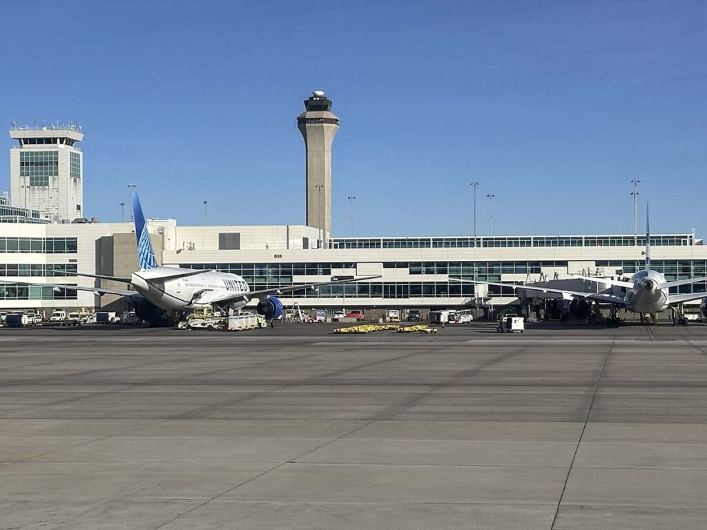 Taxiing past the United Airlines gates at DEN