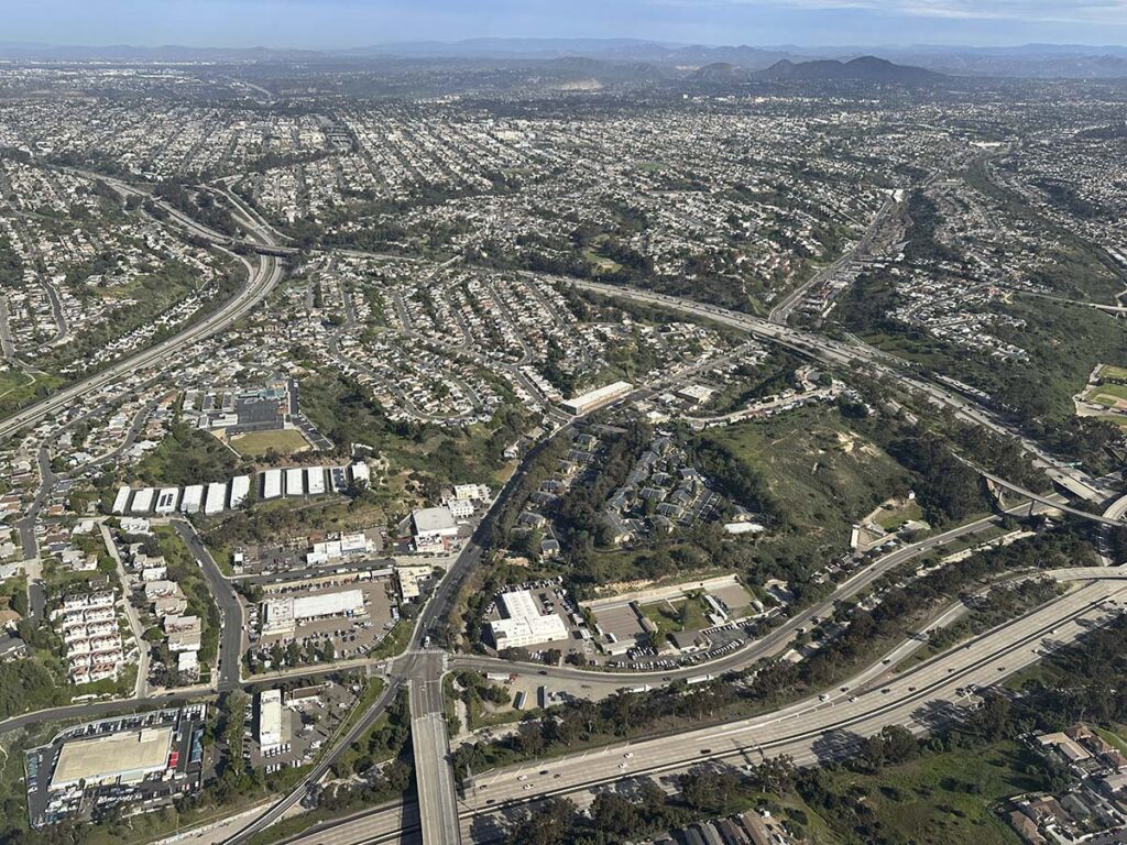 Flying over East County San Diego on approach to the San Diego Airport