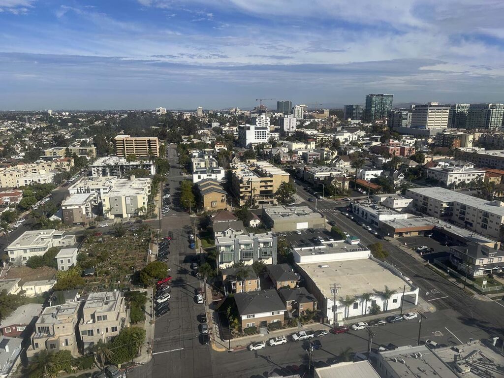 Flying over Little Italy on approach to the San Diego airport