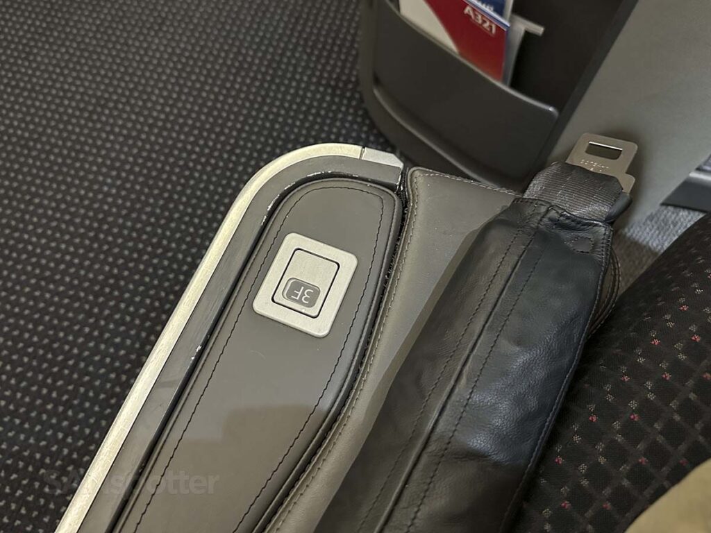 American Airlines A321T Flagship First retractable armrest