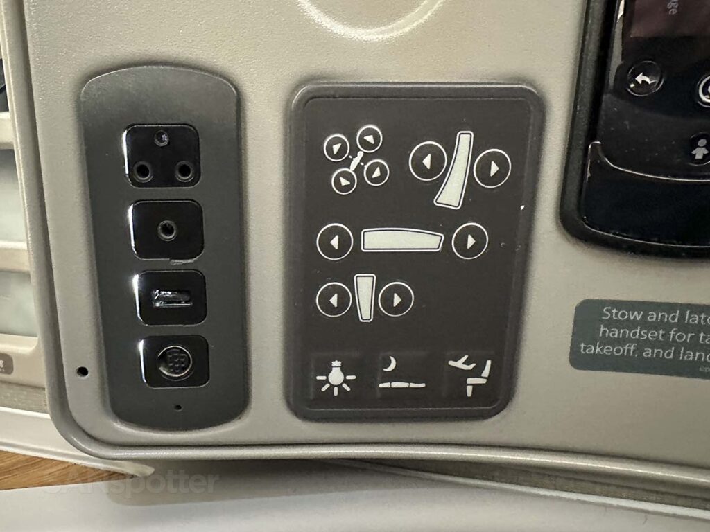 American Airlines A321T Flagship First lie flat seat control panel