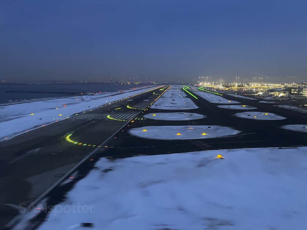 Taking off from runway 22R at JFK at sunrise in the winter time
