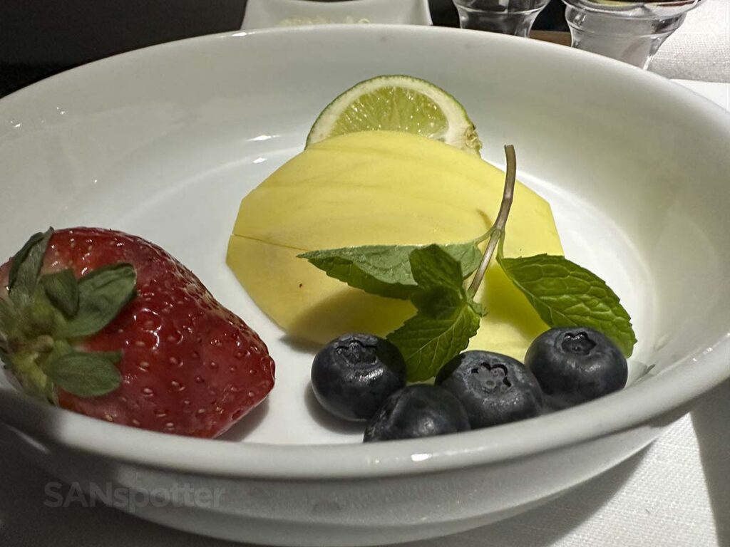 American Airlines A321T Flagship First fresh fruit bowl