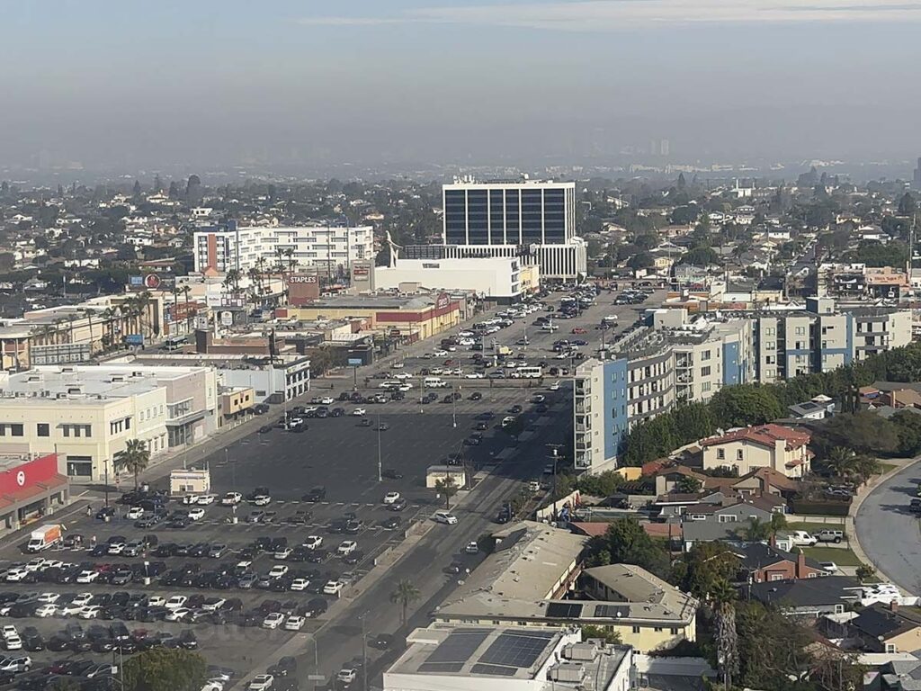 View of the area just west of the airport while on short final for runway 24R at LAX