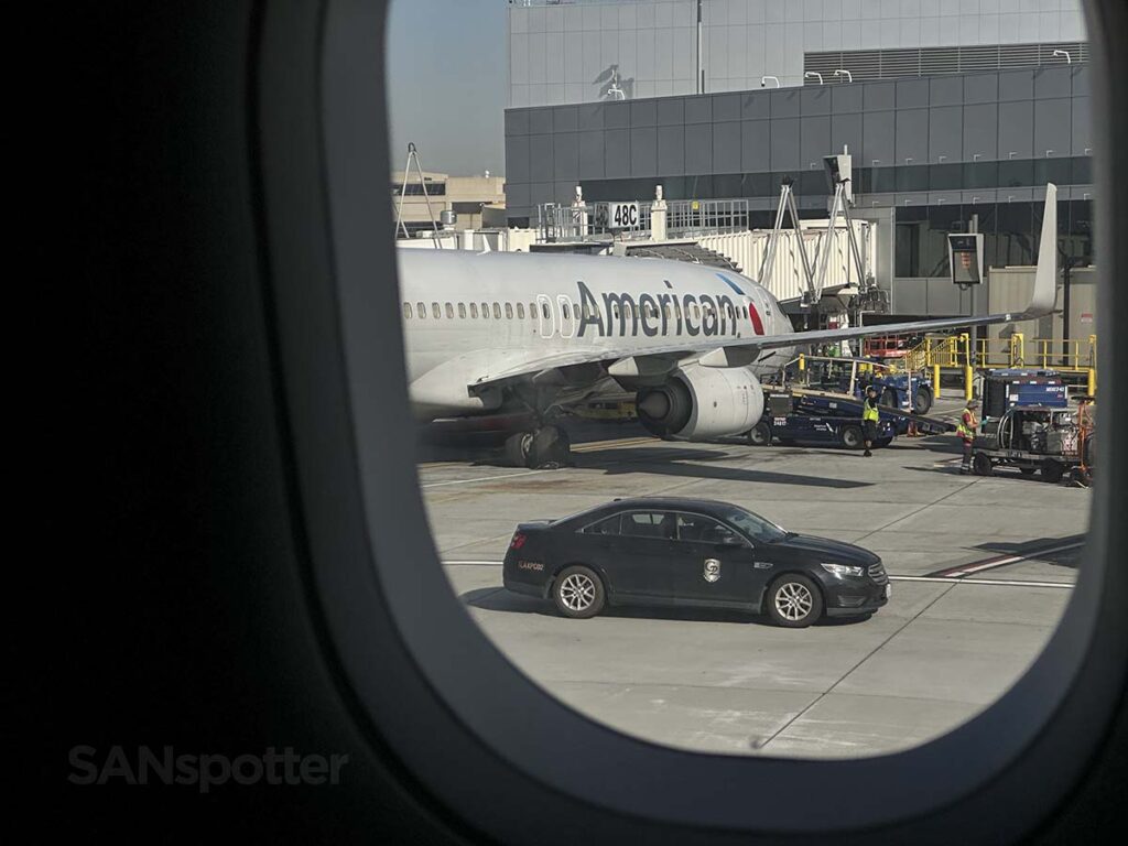 Looking out the window and seeing an American Airlines 737 while taxing at LAX