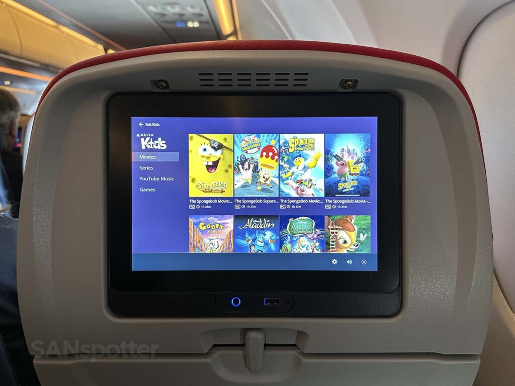 Delta A321neo Comfort Plus in-flight entertainment kids menu