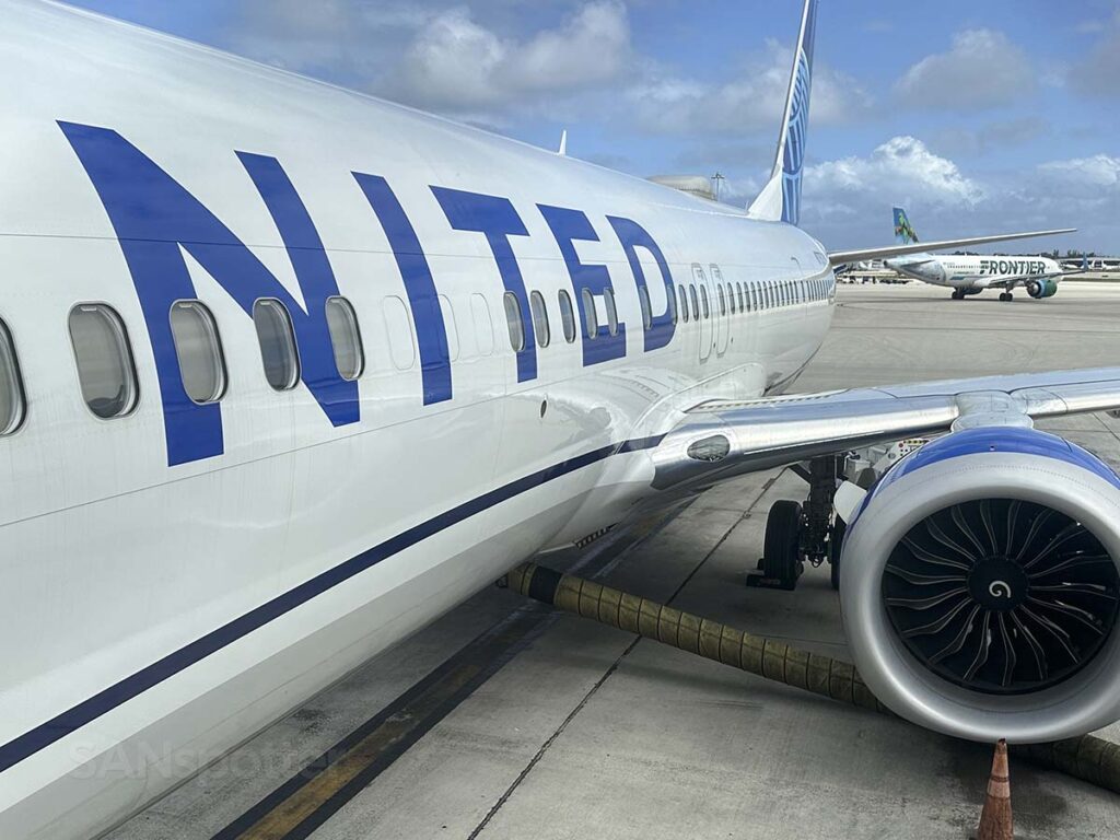 Close-up view of the united 737 MAX 9 just before boarding