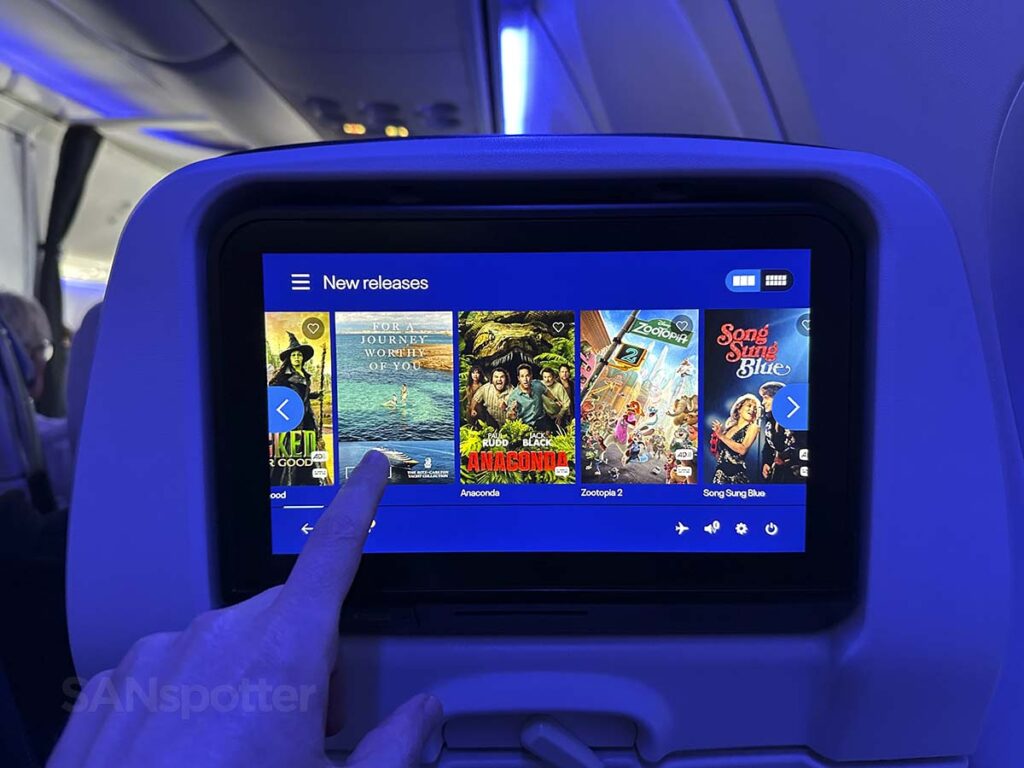 United 737 MAX 9 Economy Plus in-flight entertainment new releases screen