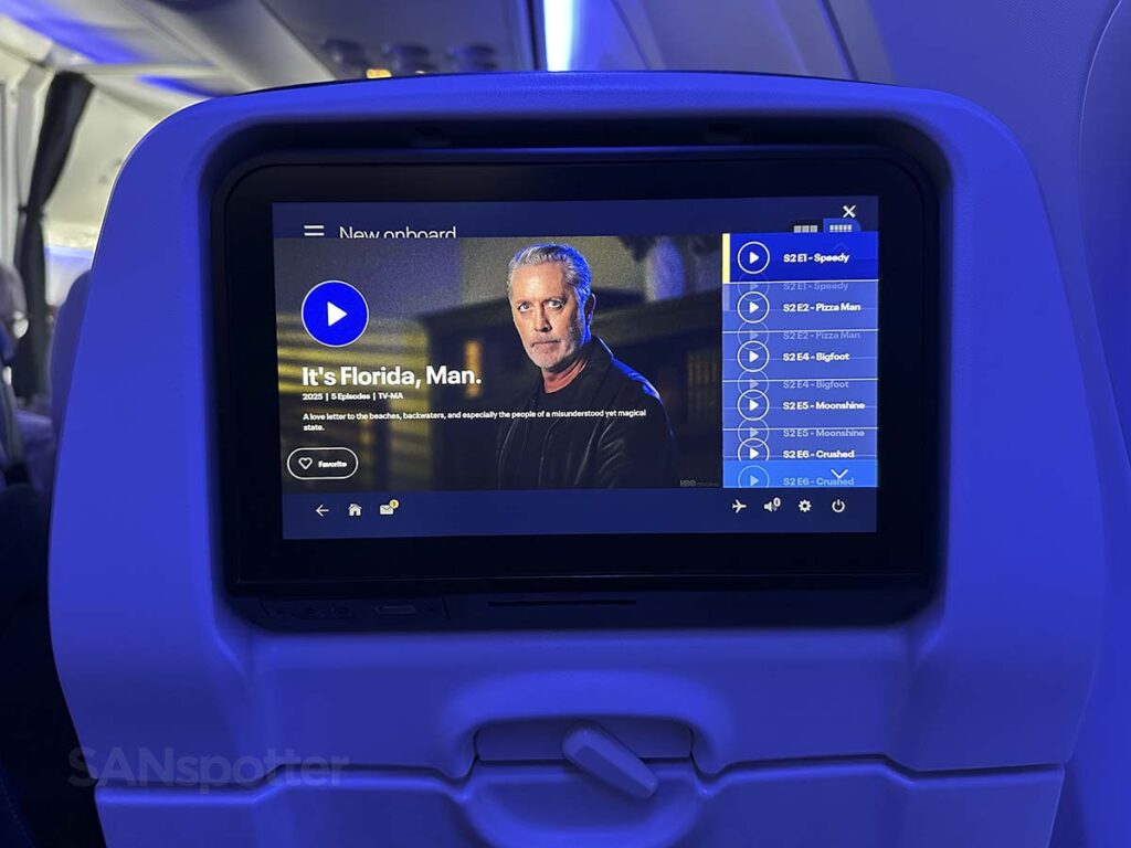 United 737 MAX 9 Economy Plus in-flight entertainment TV series menu