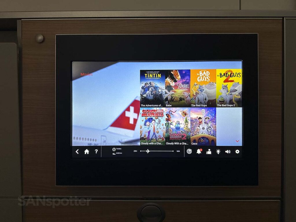 Swiss 777-300ER business class in flight entertainment movies main menu