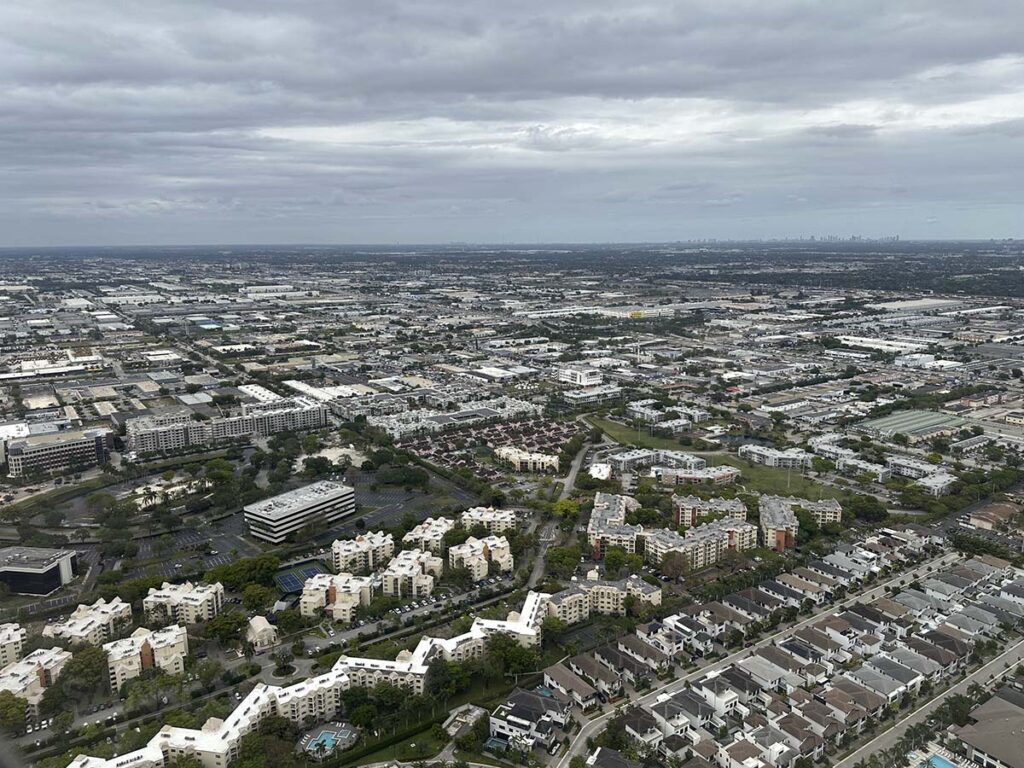 Overlooking an overcast Miami un approach into the Miami airport