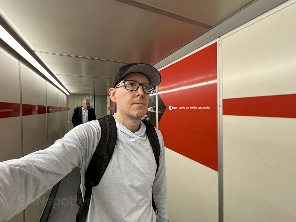 Scott (SANspotter) walking down gate A24 jet bridge terminal 2 Heathrow Airport