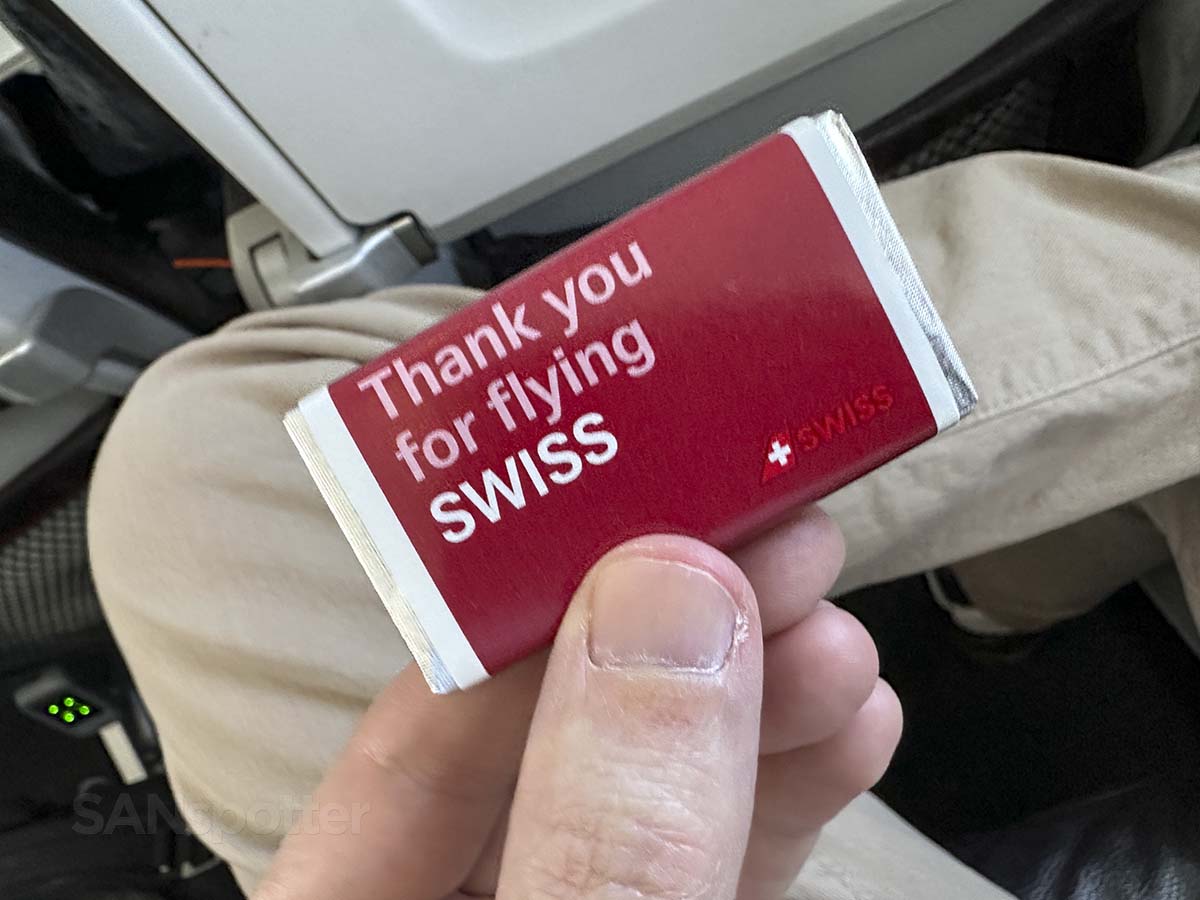 Swiss A320neo business class pre-landing chocolate