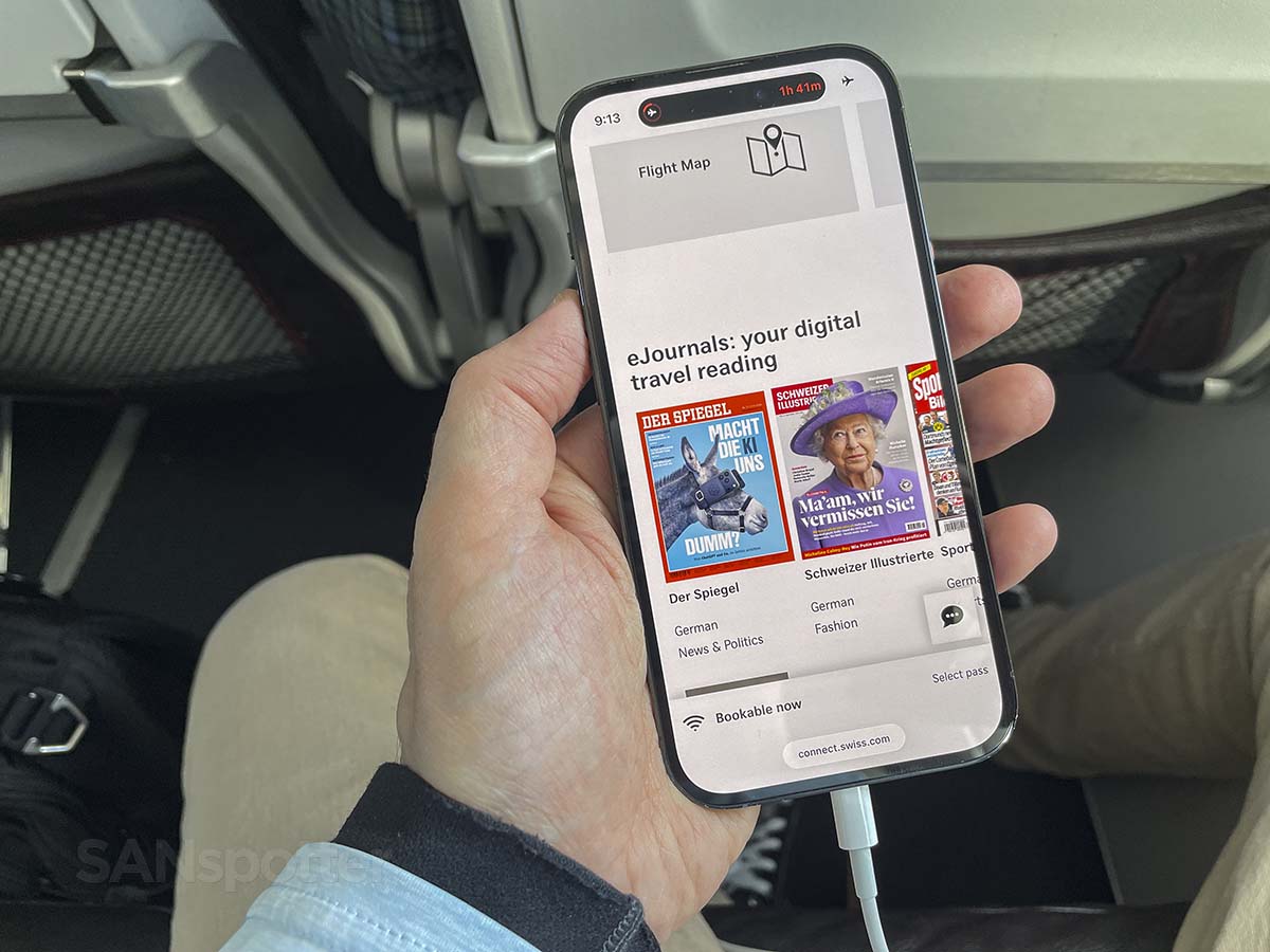 SWISS connect in flight entertainment eJournals menu