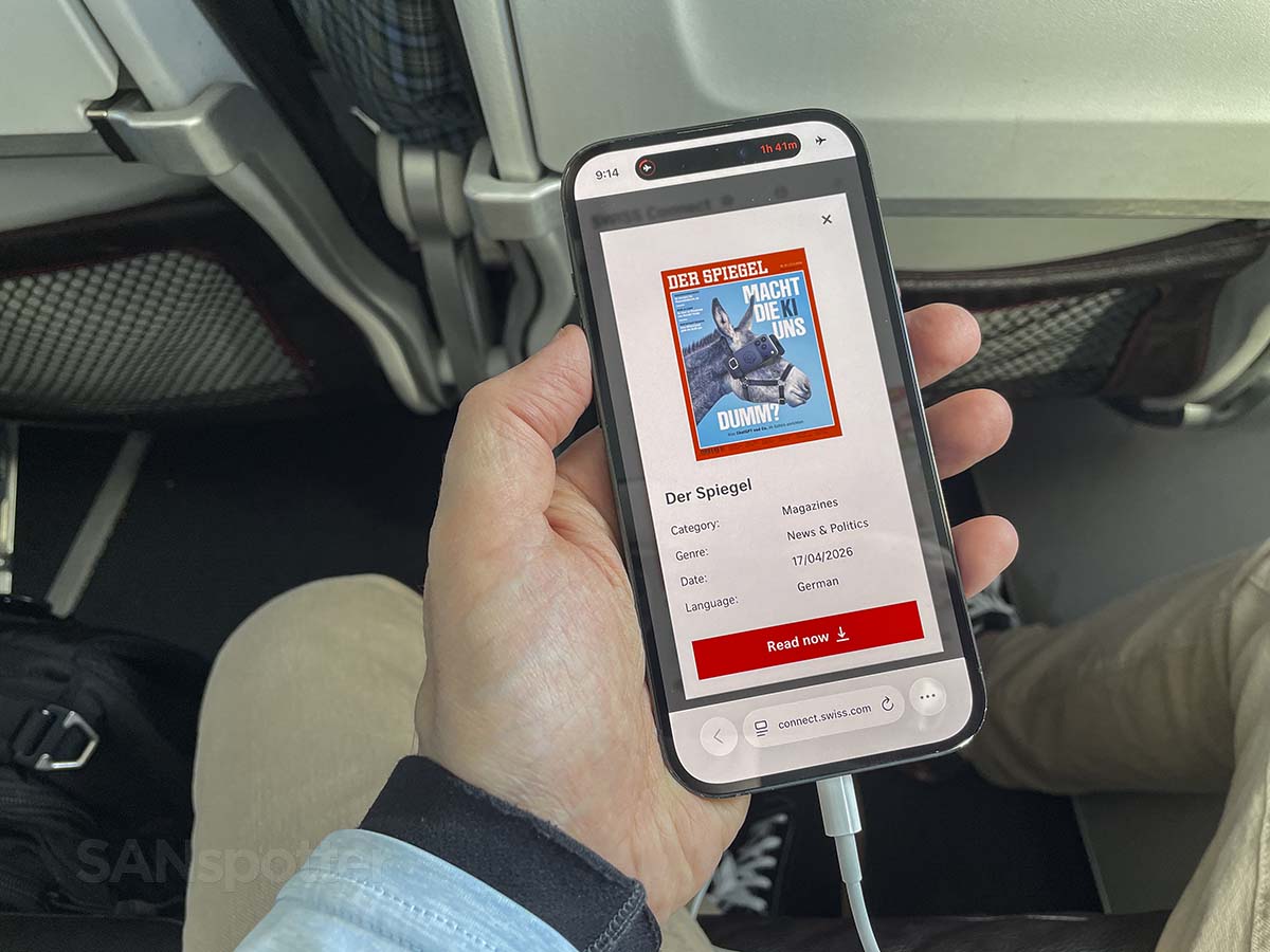 SWISS connect in flight entertainment digital magazine detail screen