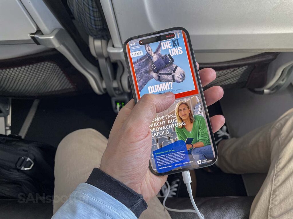 SWISS connect in flight entertainment eJournals selection screen