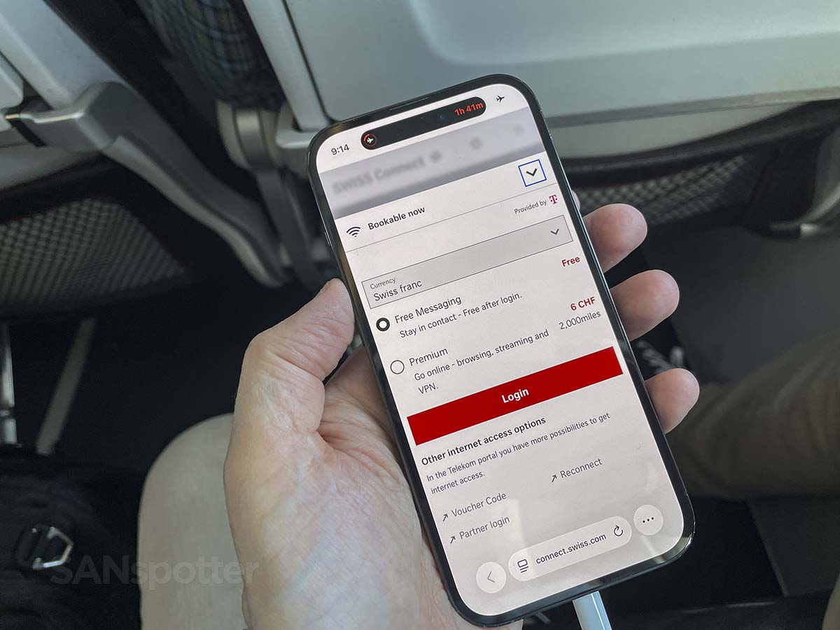 SWISS connect in flight entertainment free messaging and premium Wi-Fi prices