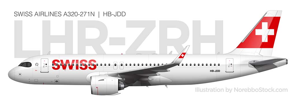 Swiss Airlines A320neo side view illustration