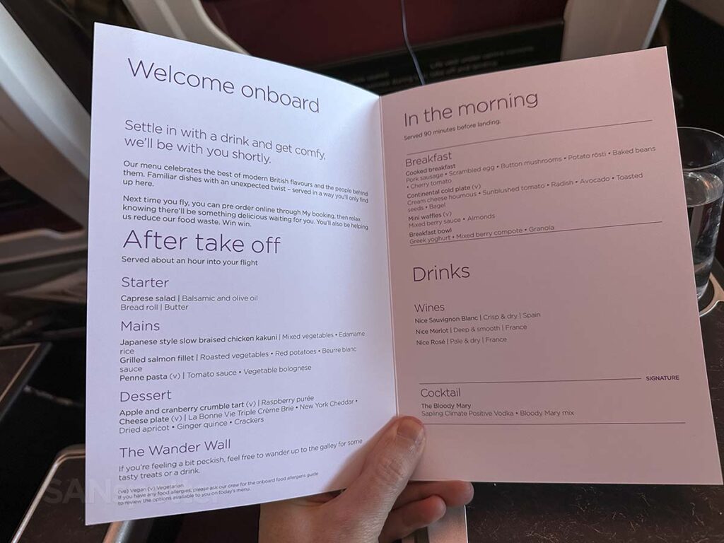 Virgin Atlantic A350-1000 Premium Economy food menu
