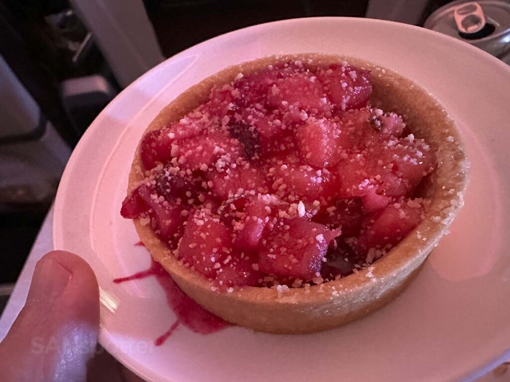 My dessert in Virgin Atlantic A350-1000 Premium Economy (apple and cranberry crumble tart)