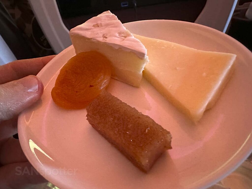 Fruit and cheese plate in My dessert in Virgin Atlantic A350-1000 Premium Economy 