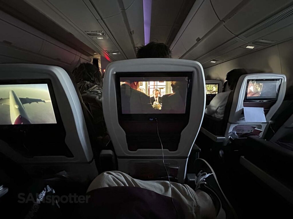 Virgin Atlantic A350-1000 Premium Economy with all the cabin lights off