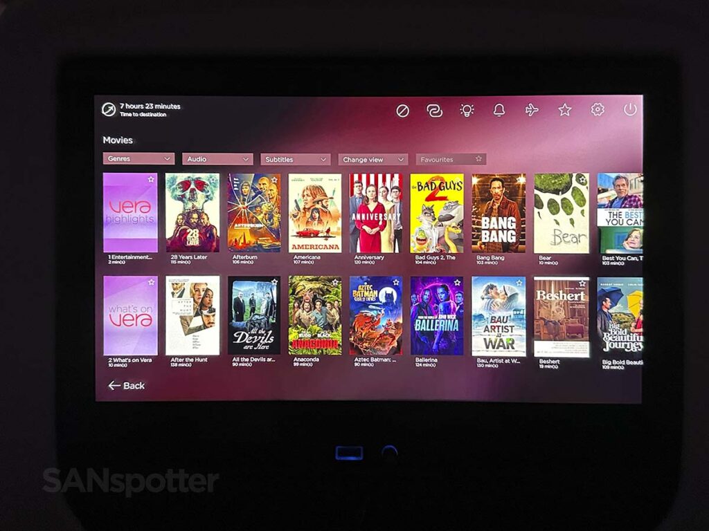 Virgin Atlantic A350-1000 Premium Economy in flight entertainment movies menu