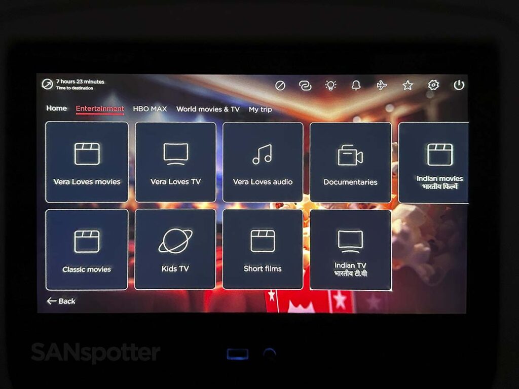 Virgin Atlantic A350-1000 Premium Economy in flight entertainment media menu