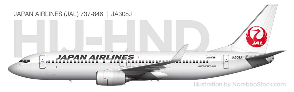 Japan Airlines 737-800 side view illustration