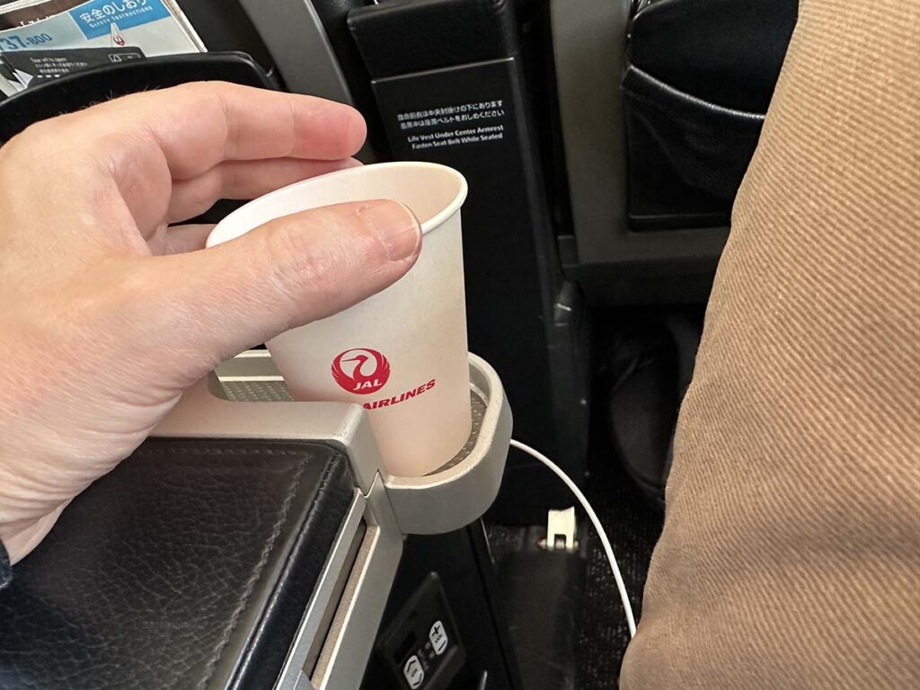 Japan Airlines 737-800 domestic business class armrest cupholders