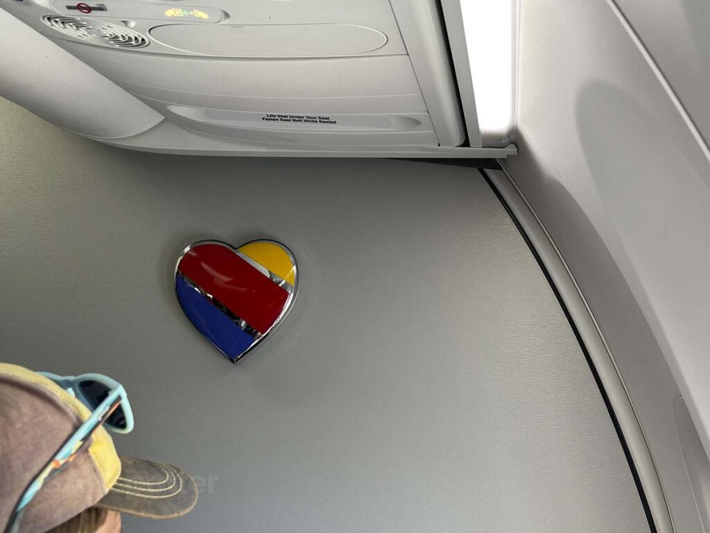 Heart logo hanging on the forward bulkhead wall Southwest Airlines 737 MAX 8 