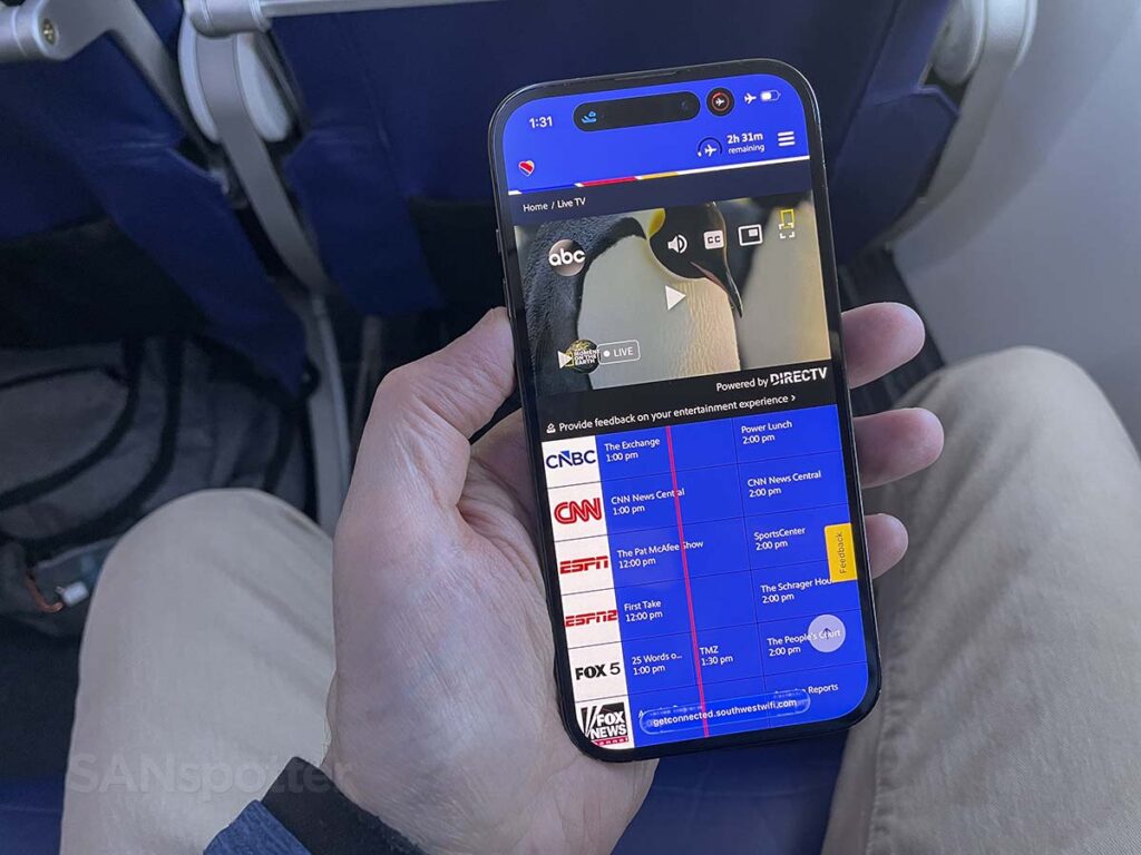 Southwest Airlines 737 MAX 8 in flight entertainment live TV
