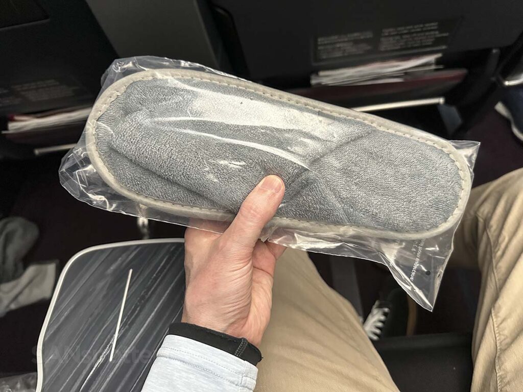 Complementary slippers provided in JAL A350-1000 premium economy