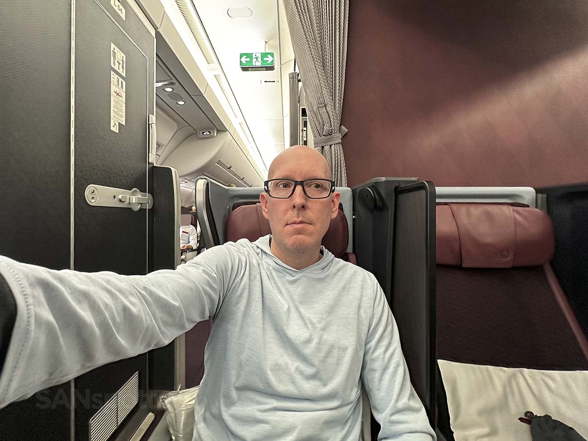 Scott Leazenby sitting in seat 19G JAL A350-1000 premium economy
