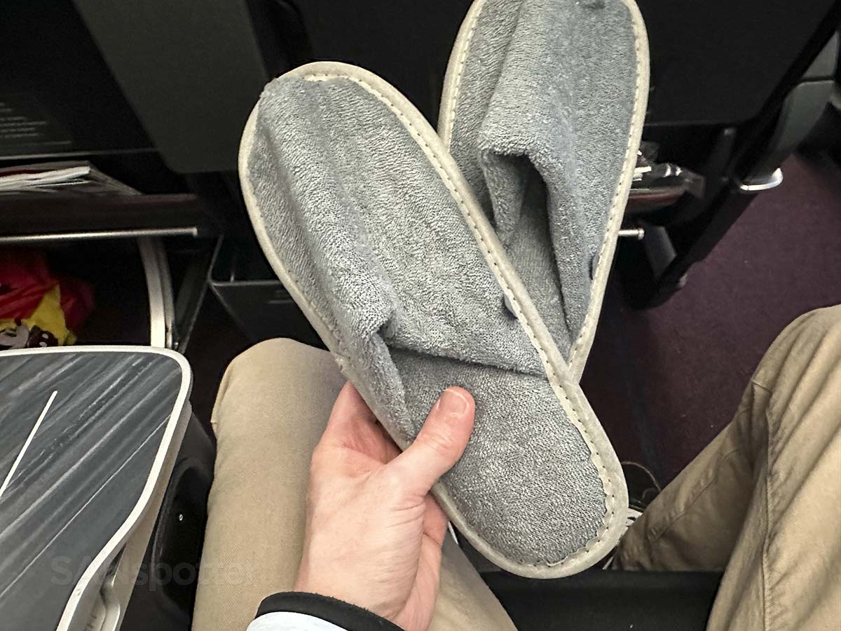 Just about to put on the slippers in JAL A350-1000 Premium Economy