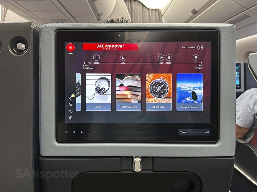 JAL Mooove! In flight entertainment main menu screen in JAL A350-1000 Premium Economy