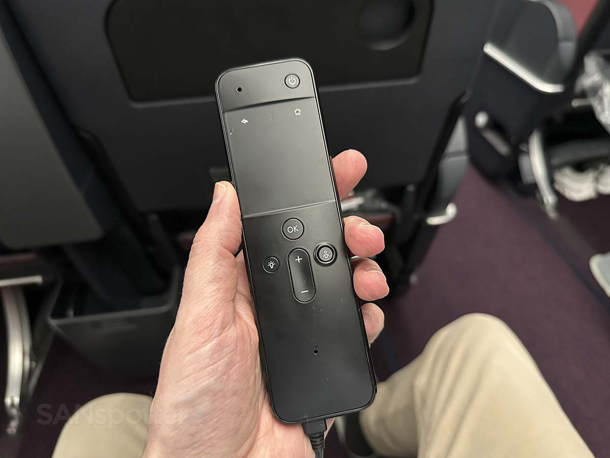 Handheld remote control for the video entertainment system in JAL A350-1000 Premium Economy