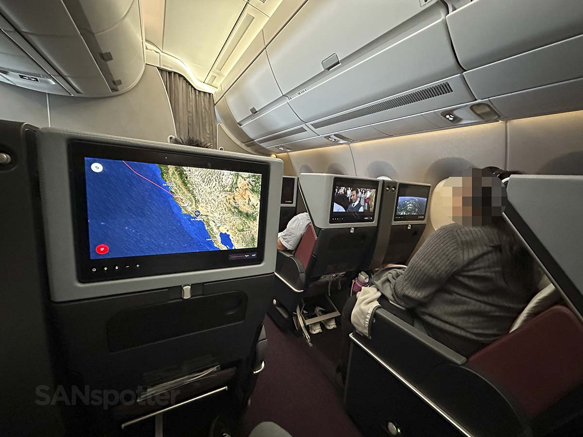 Watching the in-flight map from my seat in JAL A350-1000 Premium Economy as we approach Los Angeles