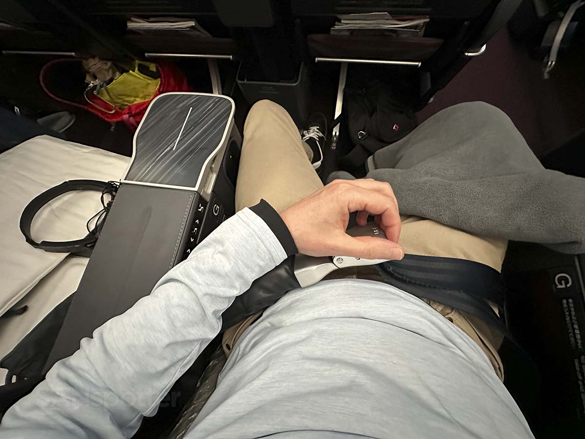Unbuckling my seatbelt just moments after arrival in JAL A350-1000 premium economy