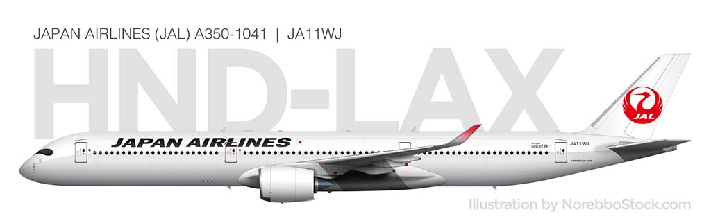 Japan Airlines A350-1000 side view illustration