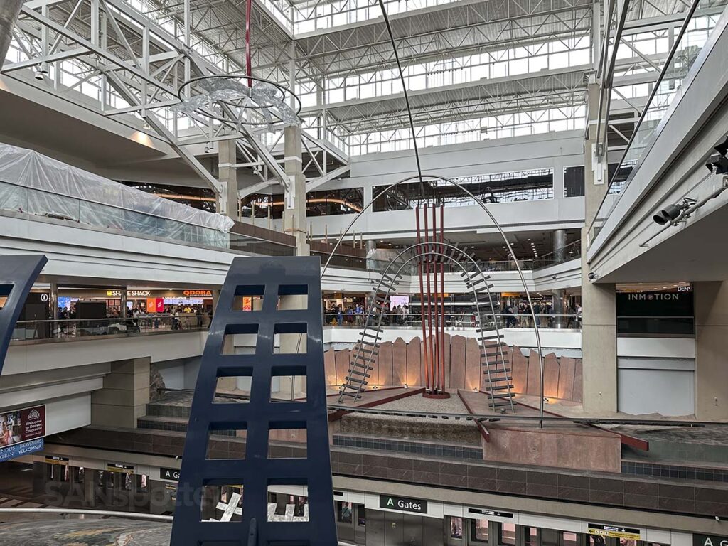 Train track sculpture in the central terminal of the A concourse Denver International Airport