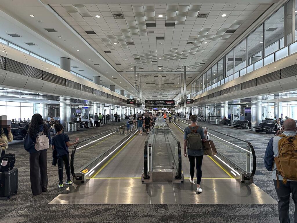 Moving walkways inside of the A concourse Denver International Airport