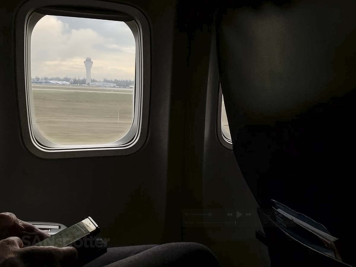 Looking out the window while landing at the Seattle airport in an Alaska Airlines 737-800 December 2018