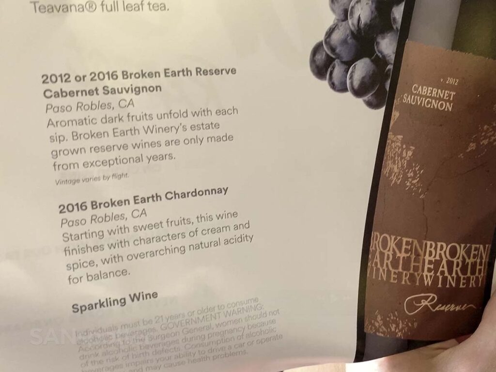 Alaska Airlines first class wine list December 2018