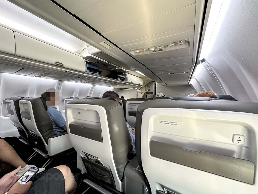Alaska Airlines 737-800 first class cabin looking forward from row 4